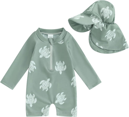 Hnyenmcko Baby/Toddler Boy Rash Guard Swimsuit Long Sleeve One Piece Zipper Swimwear Sunsuit Infant Bathing Suit Beachwear