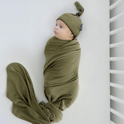 GRSSDER Newborn Swaddle Blanket, Ultra Soft Jersey Receiving Blanket with Matching Headband and Beanie Set, 47×47" Extra Large Nursery Swaddle Wrap for Girls and Boys
