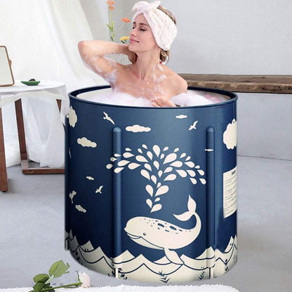 BESTHLS Foldable Bathtub Portable Soaking Bath Tub,Eco-Friendly Bathing Tub for Shower Stall (Blue