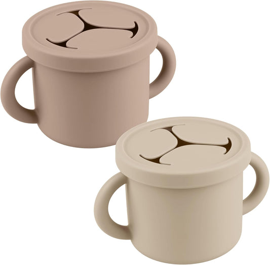 Snack Containers for Toddlers, Kids - 2 Pack Food Grade Silicone Snack Cups with Grip Handle