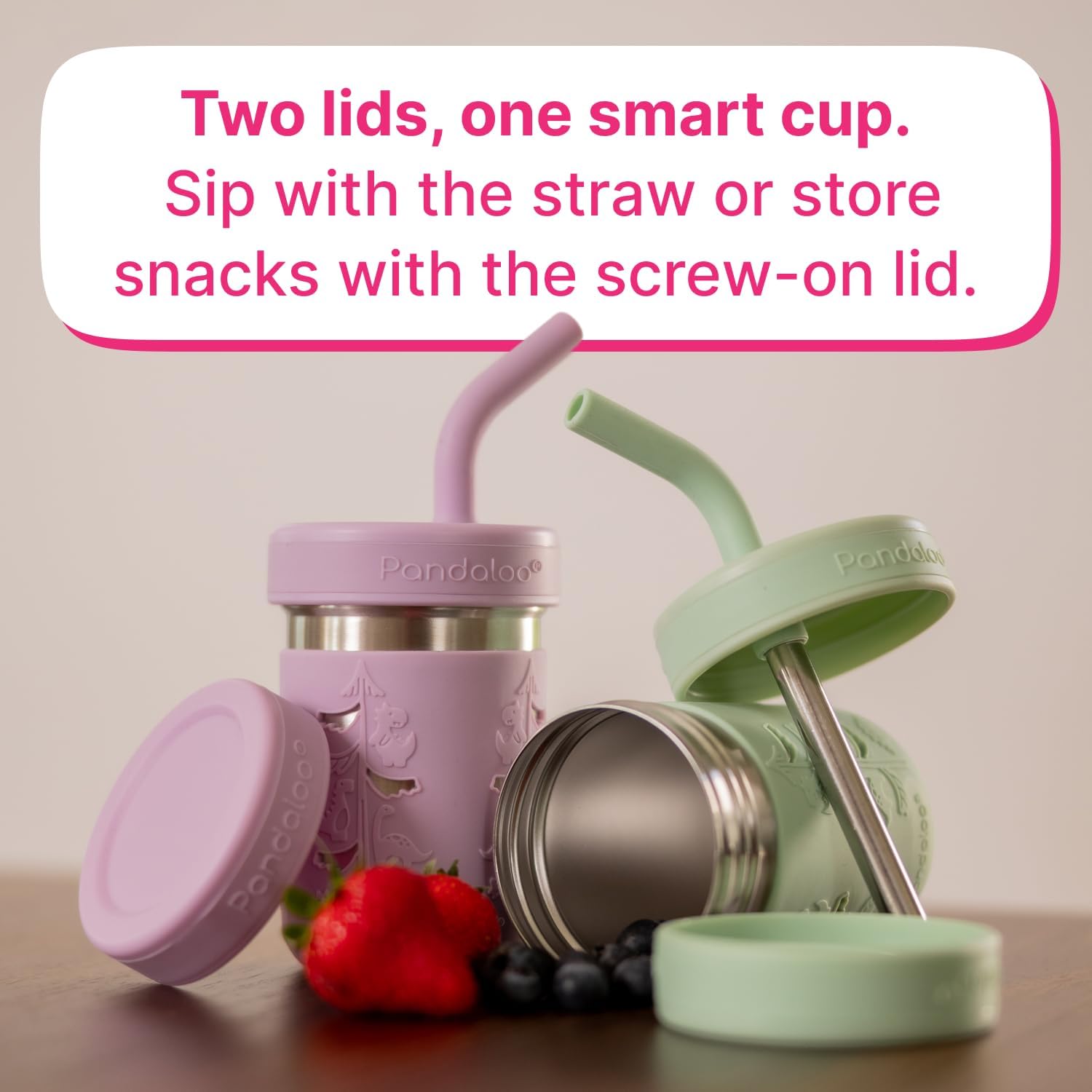 Pandaloo® Smoothie Cups for Kids - Stainless Steel Toddler Tumbler with Straw, Sippy Cup for