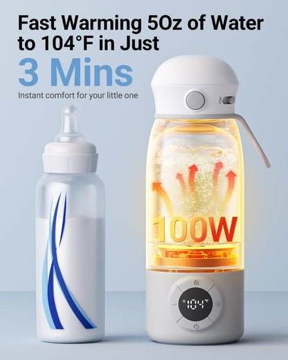 Bear Portable Bottle Warmer, Super Fast Charging, Instant Formula Breastmilk Water Warmer with 17