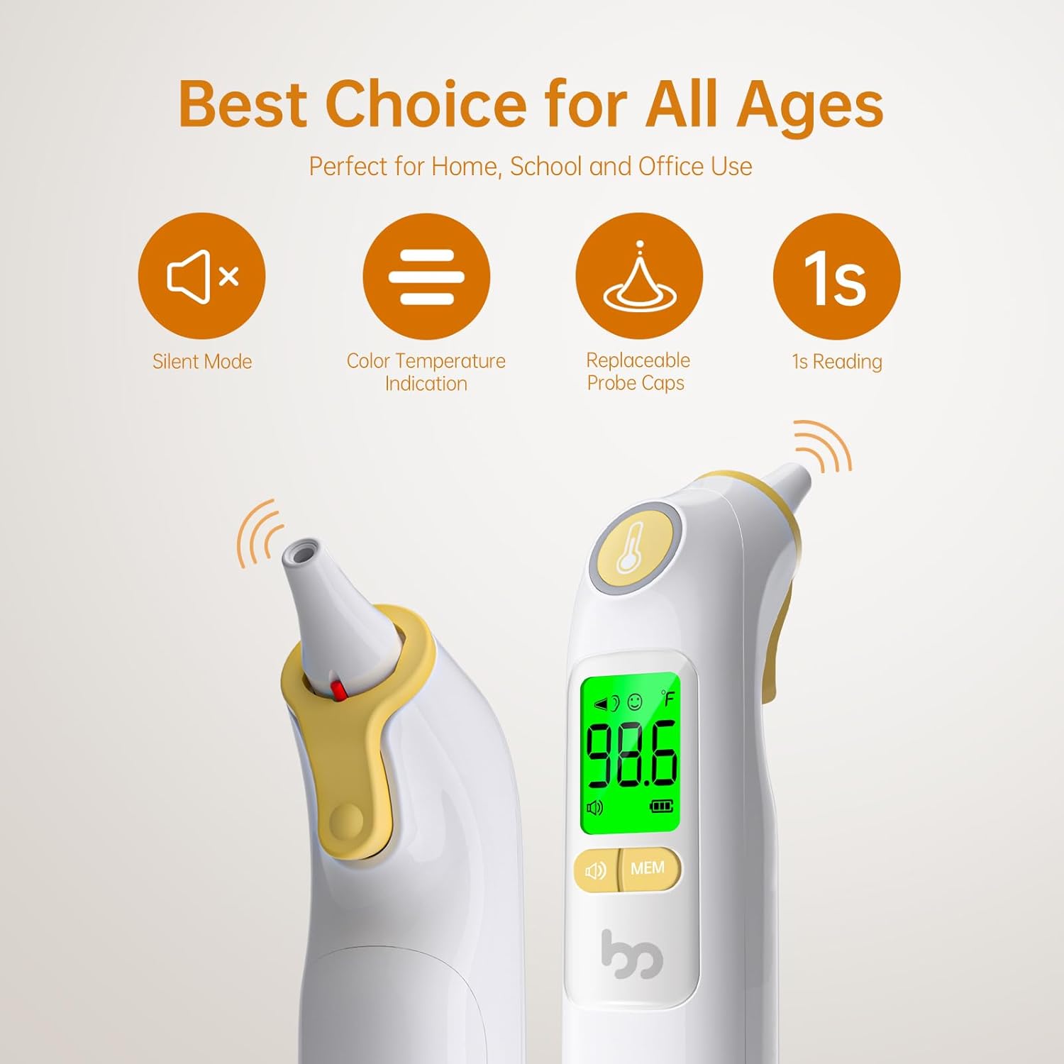 Ear Thermometer, Highly Accurate Ear Thermometer for Kids, Adults and Babies, 30 Memory Recall, 1s