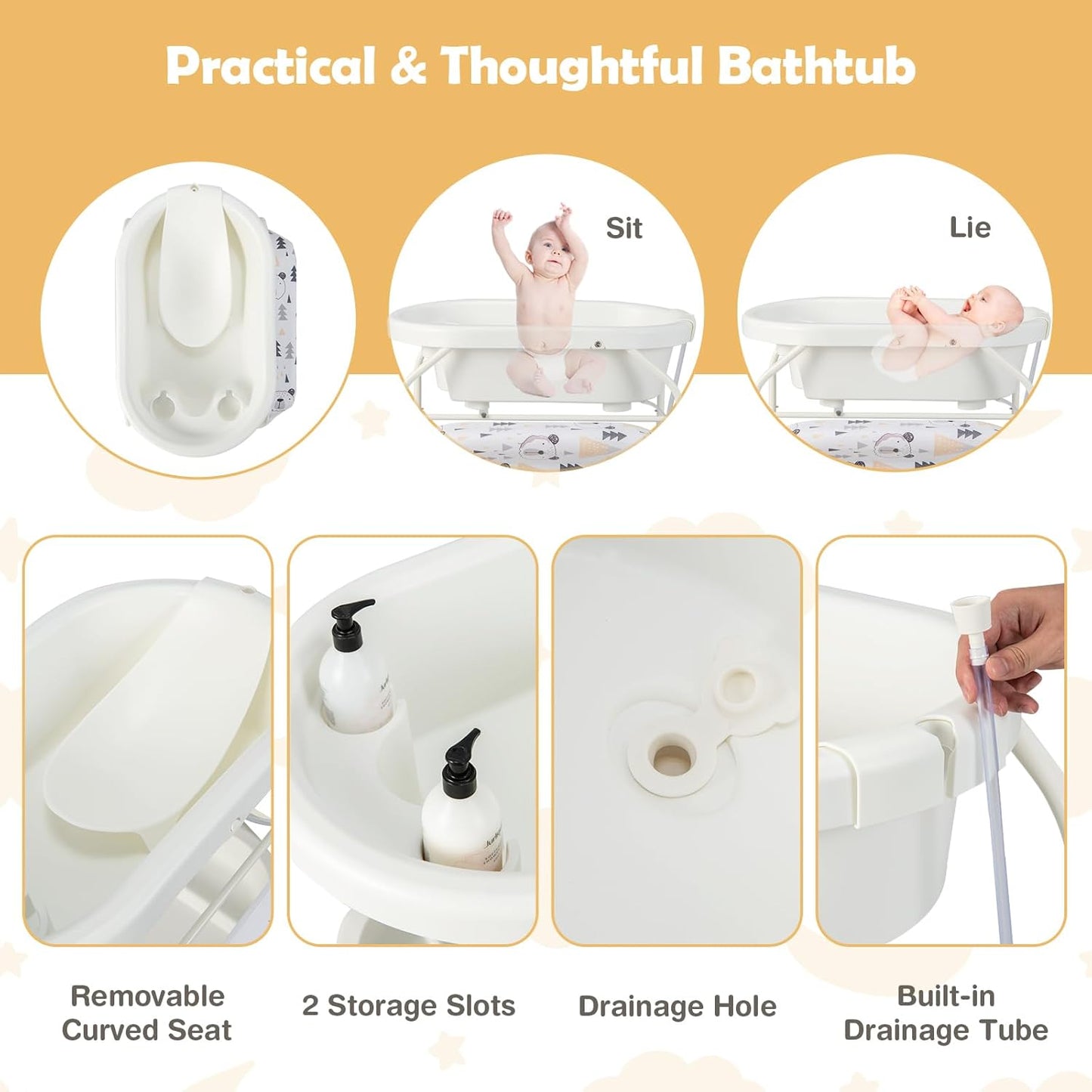 HONEY JOY Baby Changing Table with Bathtub, Foldable Infant Diaper Changing Station with Wheels