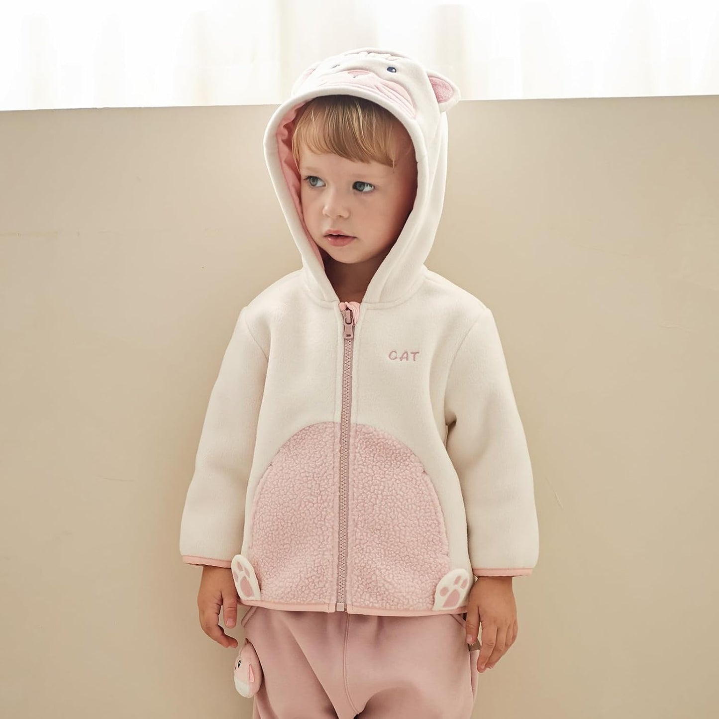 DAVE&BELLA Toddler Fleece Jacket, Baby Boys Girls Animal-shaped Hooded Zipper Long Sleeve Warm Spring Autumn Outerwear Coat