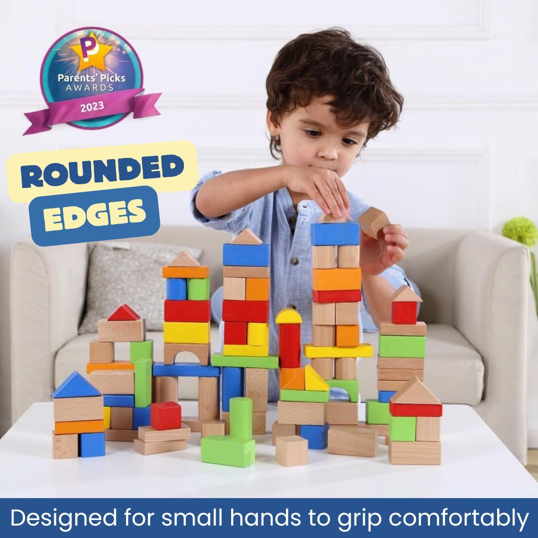 Pidoko Kids Building Blocks for Toddlers 1-3, 100 Pcs Wooden Blocks