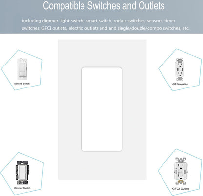 1-Gang Screwless Decora Wall Plate Cover Single Switch Outlet Electrical Faceplate for Light Switch, Smart Switch, Receptacle, Dimmers, USB Outlet, GFCI, Child Safe Cover Plate, White (4-Pack)