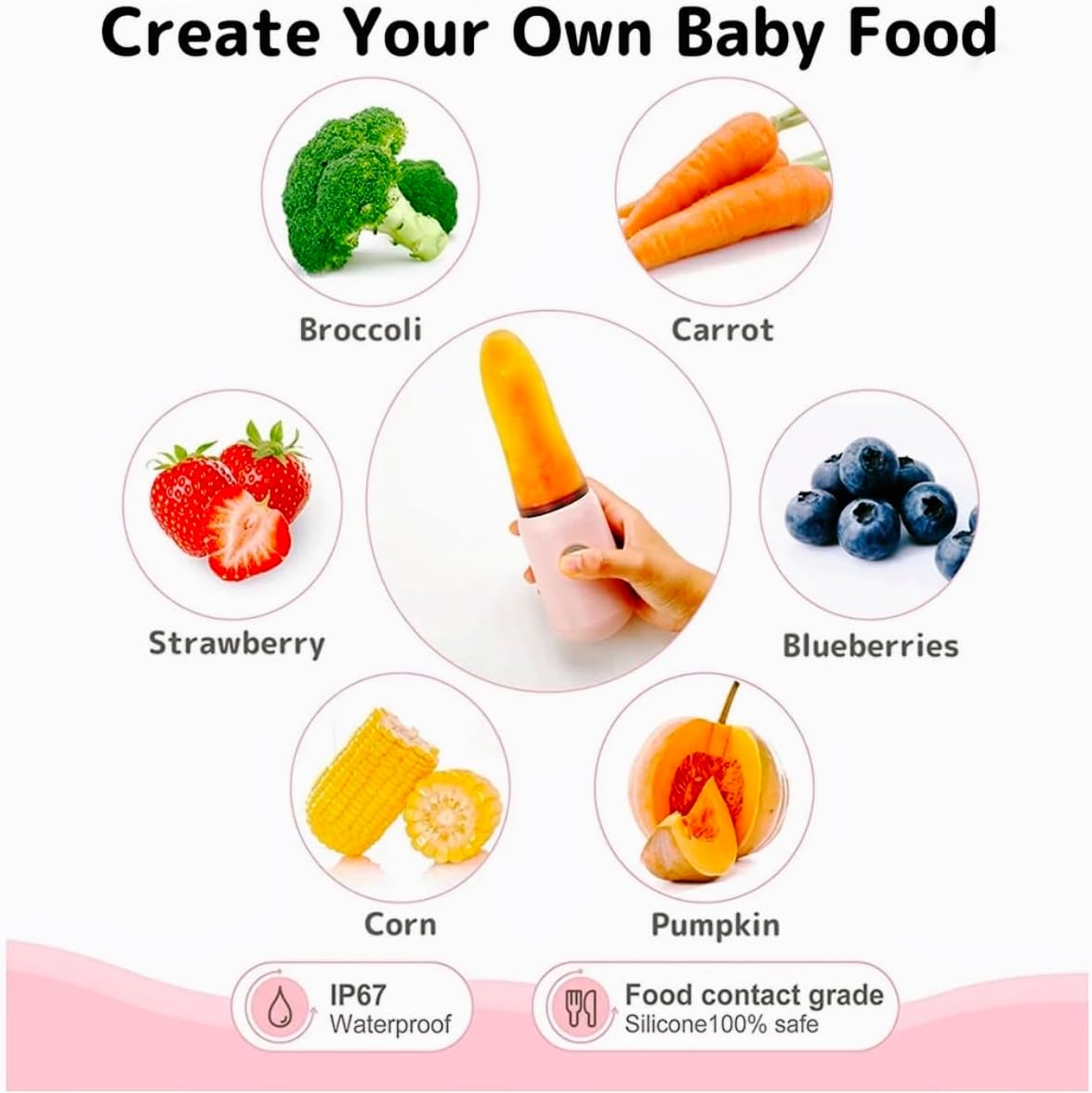 Socila Portable Baby Food Maker with Silicone Squeeze Spoon, Baby Food Processor, Blender for First