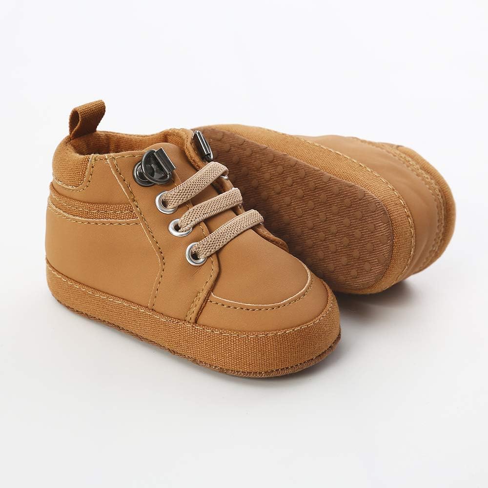 SOFMUO Baby Boys Girls High Top Ankle PU Leather Sneakers Soft Rubber Sole Infant Moccasins Newborn Oxford Loafers Anti-Slip Toddler Wedding Uniform Dress Shoes