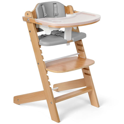 Cowiewie 3-in-1 Convertible Natural Wooden High Chair for Babies & Toddlers 3-Tier Remove & 2