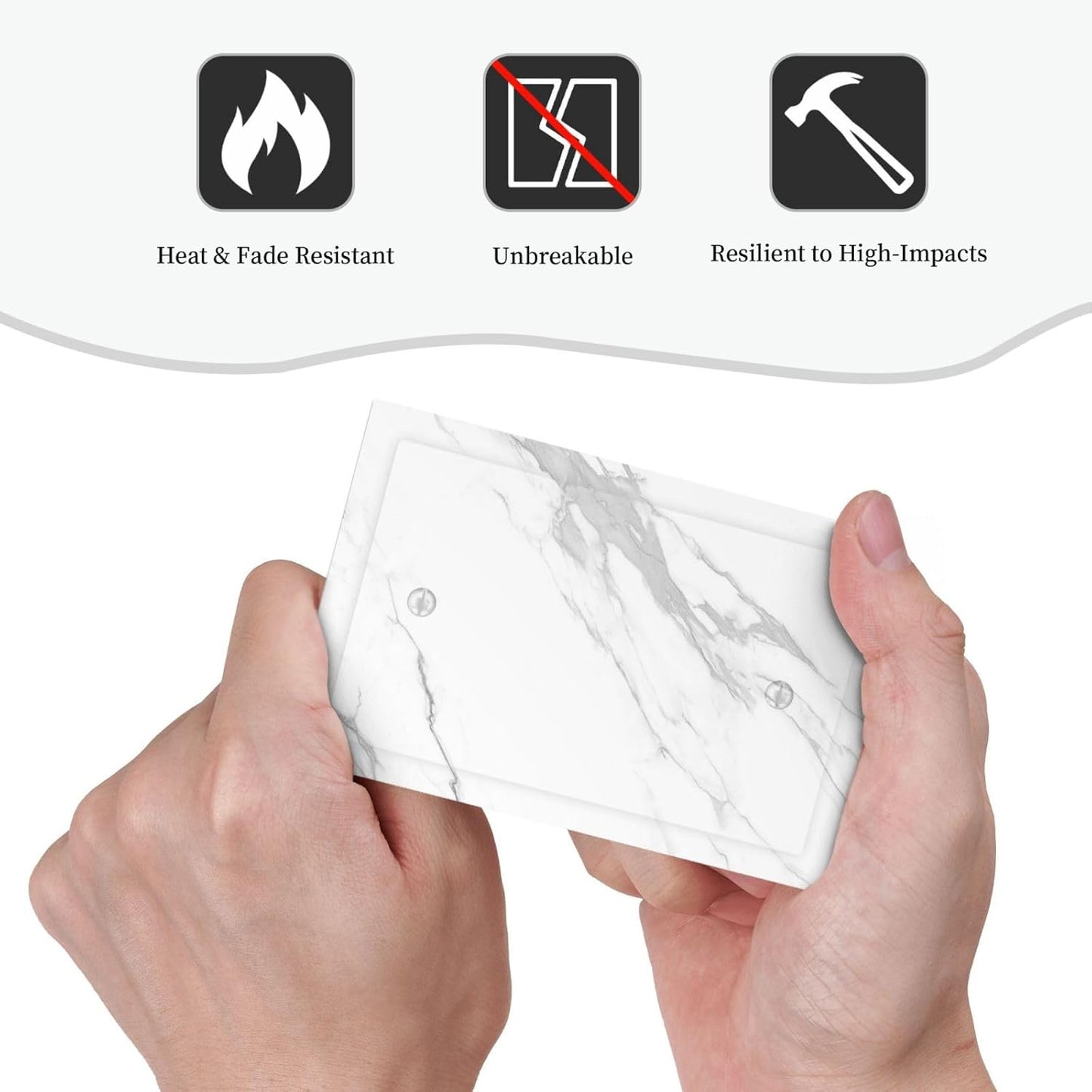 Light Switch Cover Plate Modern White Gray Marble 1 Gang No Device Blank Electrical Wall Plates Faceplate Decorative Switch Plate for living Room Bathroom Decor