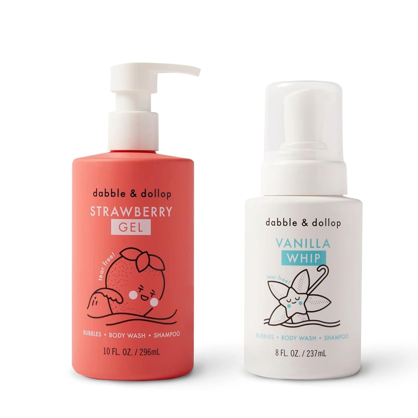 Dabble & Dollop Strawberry + Vanilla Body Wash & Shampoo – 3-in-1 Natural Bubble Bath for Kids