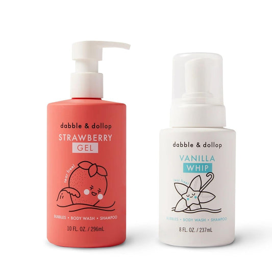 Dabble & Dollop Strawberry + Vanilla Body Wash & Shampoo – 3-in-1 Natural Bubble Bath for Kids
