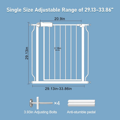ALLAIBB Extra Wide Baby Gate Pressure Mount with Auto-Close, White Metal Safety Gate for Stairs & Doorways - Child Proof, Pet Barrier for Hallways, Kitchen, Living Room for 29.13-33.86 inch