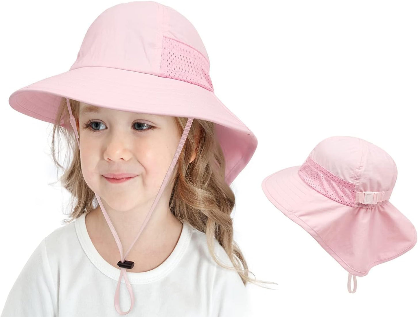 CHUNG Baby Sun Protection Hat Summer Toddler Adjustable UPF 50+ Wide Brim Neck Flap Beach Caps Boys Girls 1-12 Years Kids