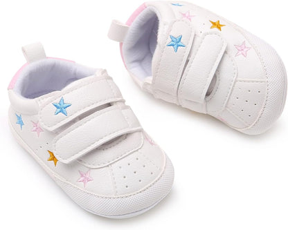 SOFMUO Baby Boys Girls High Top Ankle PU Leather Sneakers Soft Rubber Sole Infant Moccasins Newborn Oxford Loafers Anti-Slip Toddler Wedding Uniform Dress Shoes