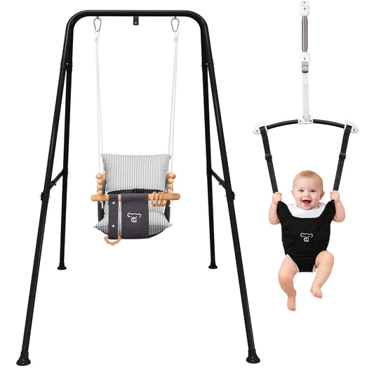 2-in-1 Baby Jumper & Swing - Foldable Stand, Stable Toddler Swing Set for Indoor & Outdoor Use