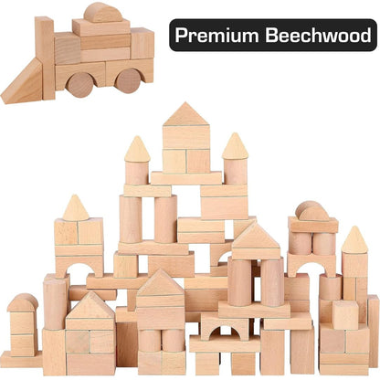 100 Pcs Wooden Blocks for Toddlers 1-3 Building Blocks for Kids