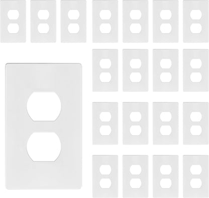 TG Screwless Duplex Wall Plate Covers, Child Safe Receptacle Outlet Covers, Size 1-Gang 4.68"x 2.93",Unbreakable Polycarbonate Thermoplastic,SP-S1-W-20PCS,Glossy, White, 20 Pack