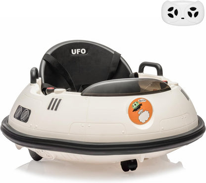 12V Electric Ride on Bumper Car for Toddlers, Kids Bumper Car with Remote Control, 360 Degree Spin, LED Lights, Dual Joysticks, Safety Belt for 18+ Months Kids, White