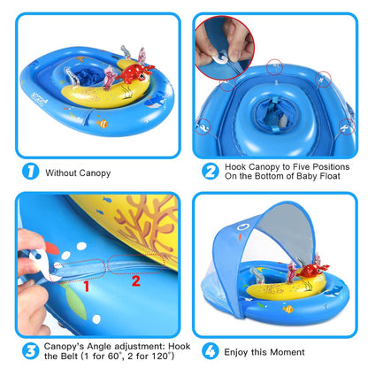 LAYCOL Baby Pool Float with Canopy UPF50+, 120°Adjustable Sun Protection and Anti-Tip Safety Seat