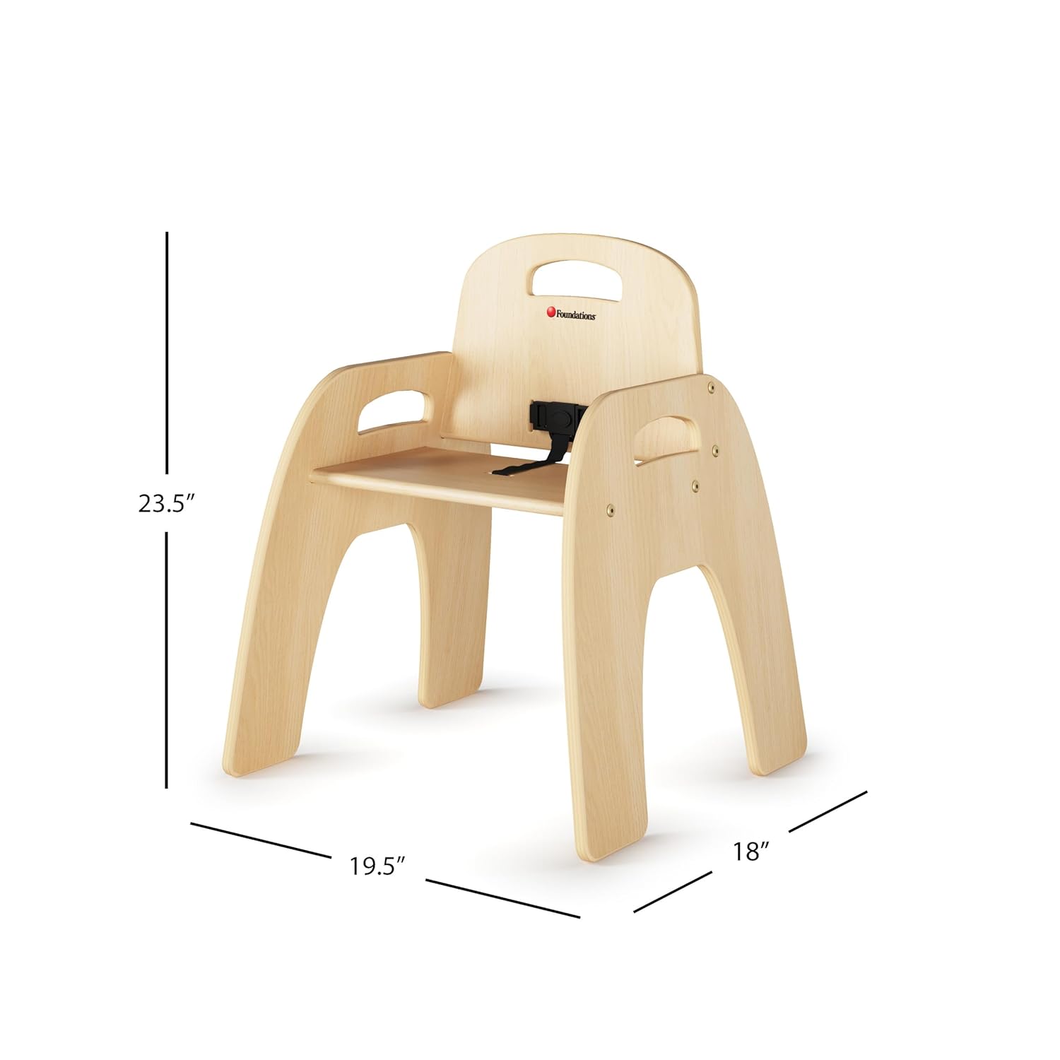 Foundations Simple Sitter 13” Low Wood Feeding Chairs, Wide No-Tip Base, Adjustable Safety Harness