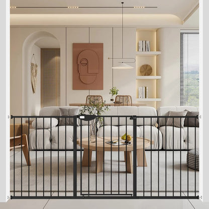 WAOWAO Triple Lock Baby Gate Extra Wide 81.49-86.22" Pressure Mounted Walk Through Swing Auto Close Safety Black Metal Dog Pet Puppy for Stairs,Doorways