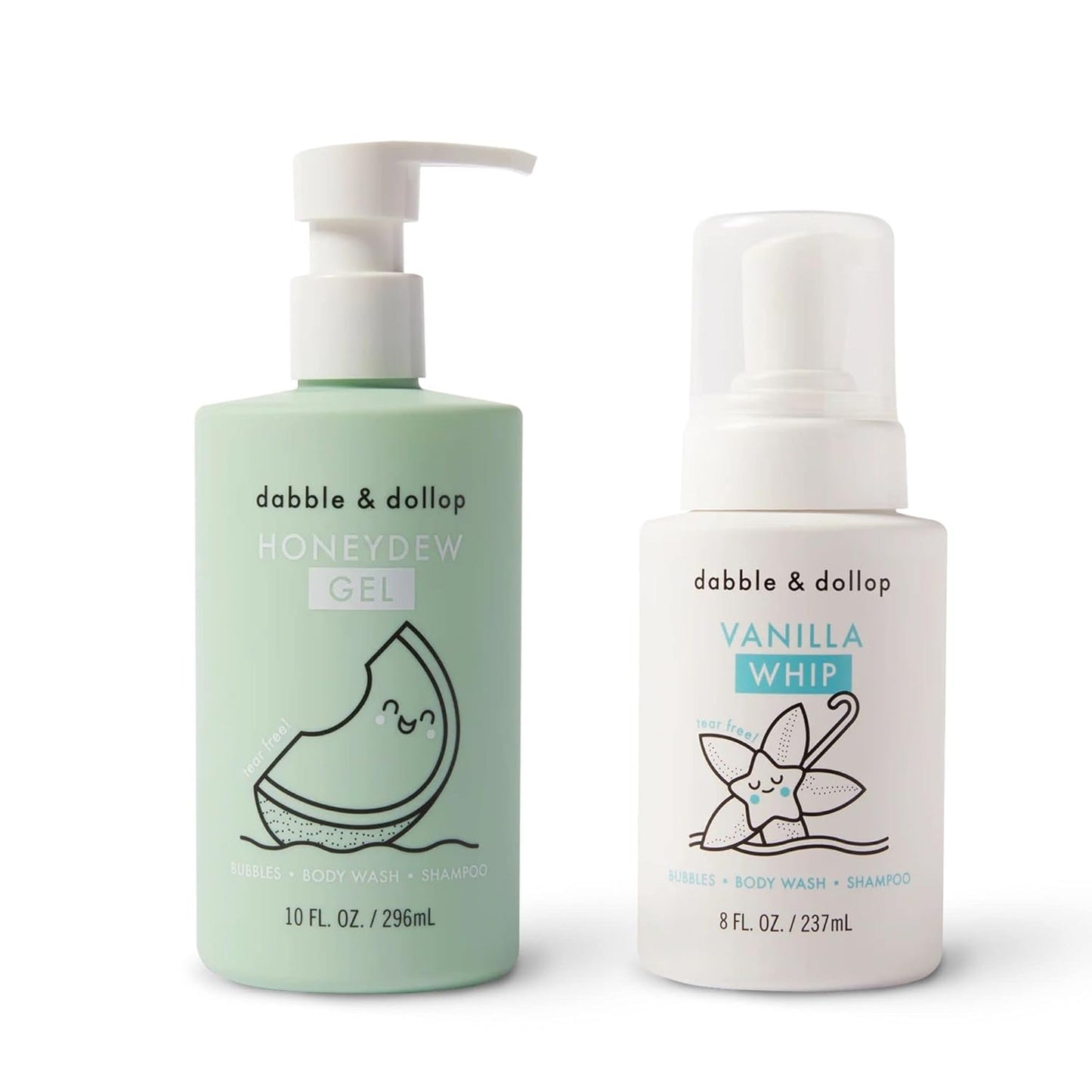 Dabble & Dollop Honeydew Melon + Vanilla Body Wash & Shampoo – 3-in-1 Natural Bubble Bath for Kids