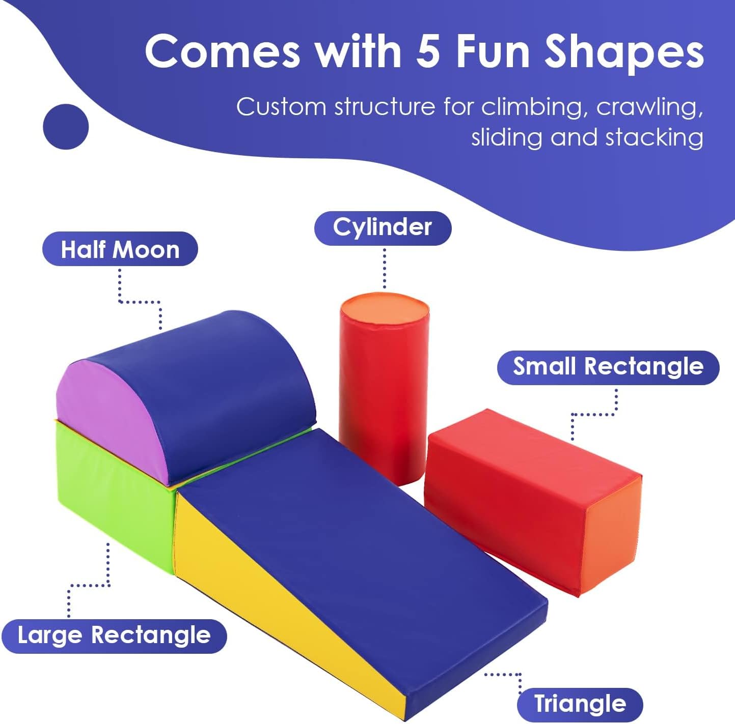 PayLessHere Climbing Toys for Toddlers 5 Piece Corner Foam Climbing Blocks Set with Soft Foam and Strong Structure for Babies 1-3 Crawling and Sliding Activity Play Indoor (CM, 5 Piece)