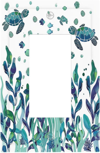 Decorative Outlet Covers Vibrant Turtle Seagrass Watercolor Painting 1 Gang Single Rocker Light Switch Cover Plate Wall Plates GFCI Faceplate for Bathroom living Room Decor