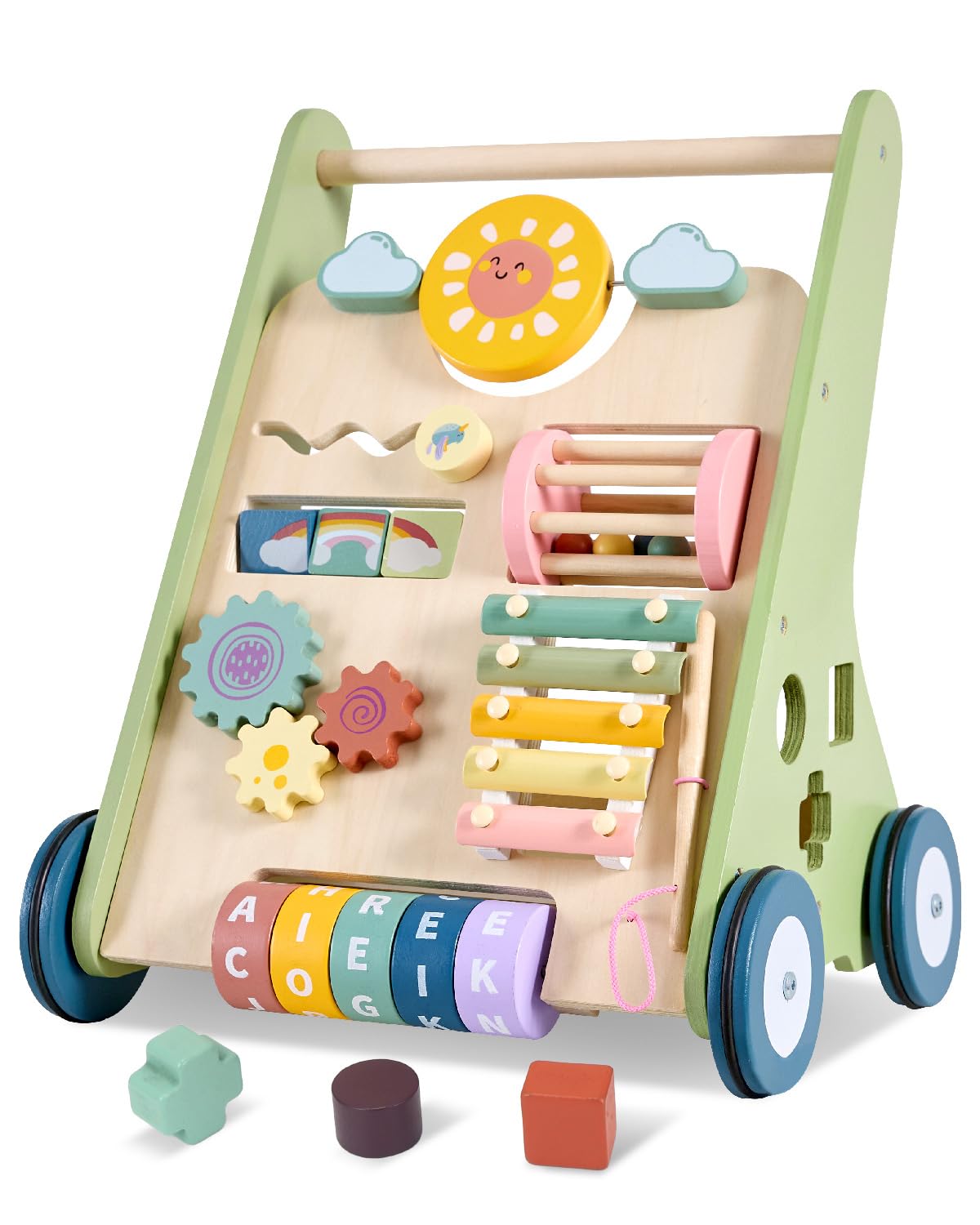 Baby Push Walker, Wooden Baby Walker with Wheels, Montessori Walker for Babies 12 Months