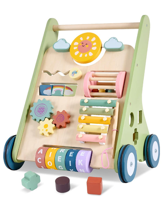 Baby Push Walker, Wooden Baby Walker with Wheels, Montessori Walker for Babies 12 Months