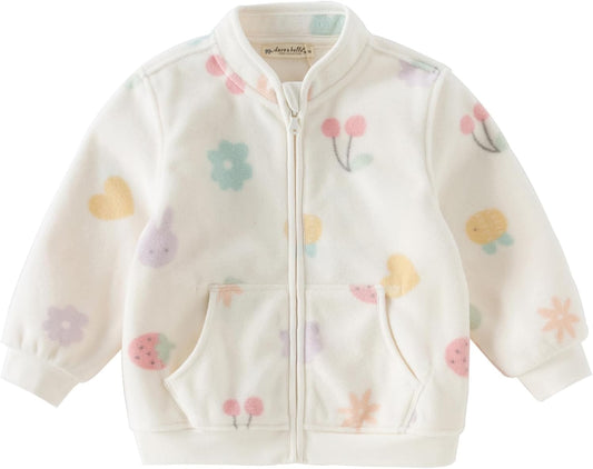 DAVE & BELLA Kids Printed Polar Fleece Jacket Toddler Baby Boys Girls Zip Up Long Sleeve Spring Fall Warm Outerwear Coat