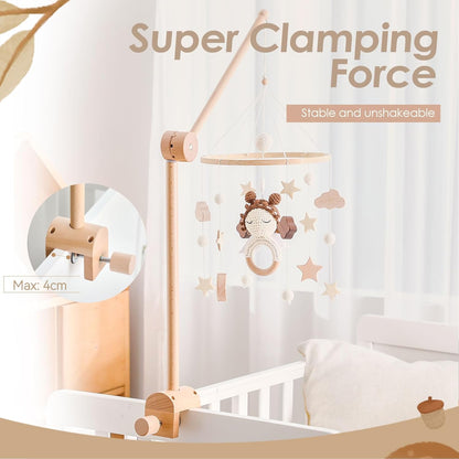 HI BABY MONMENT Crib Mobile Arm - Rotating Baby Mobile Hanger, Natural Beech Wood, Mobile Stand for Crib Nursery Decor, Perfect for Baby Girl or Boys