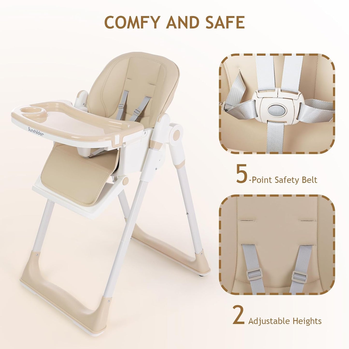 3 in 1 Baby High Chair with Wheels, Adjustable 5 Point Harness, Tray, Foot Rest, Backrest and Seat