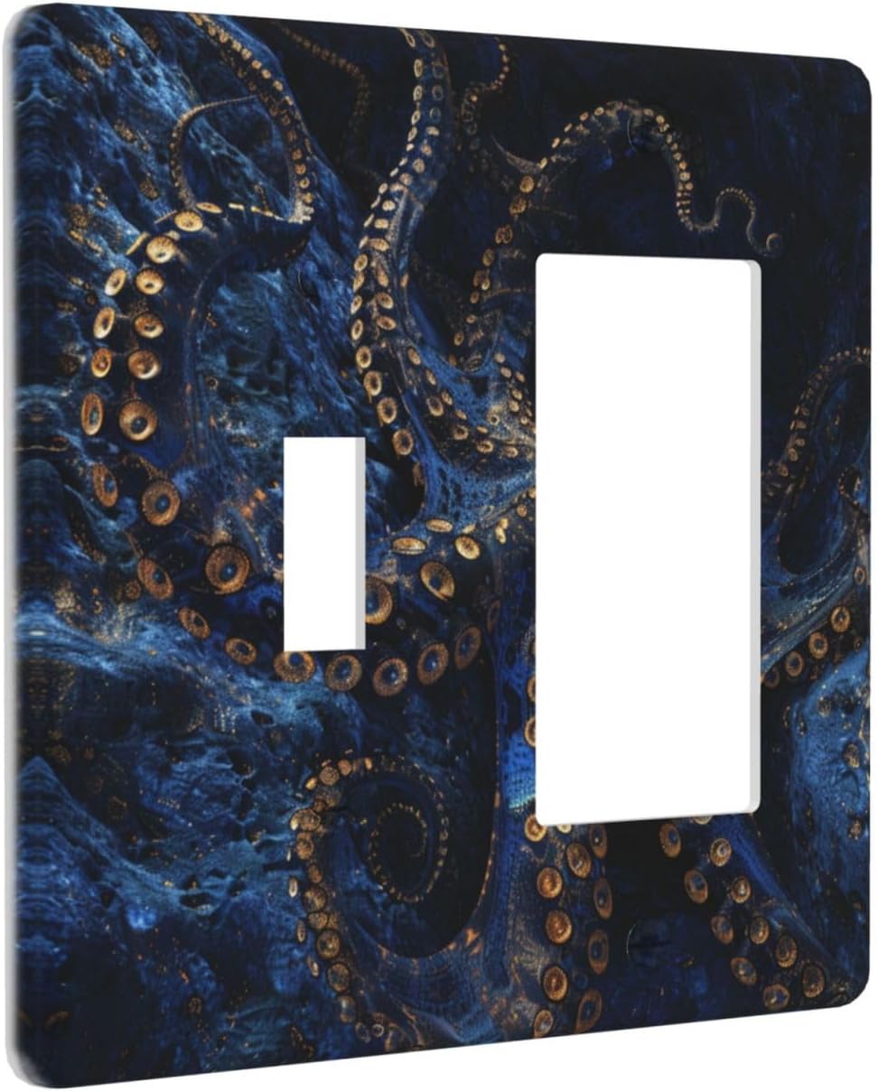 Decorative Outlet Covers Horror Night Blue Ocean Evil Octopus 2 Gang 1 Gang Wall Plate Cover Single Toggle Rocker Combo Light Switch Cover Plate Face Plate for Bathroom Home Decor