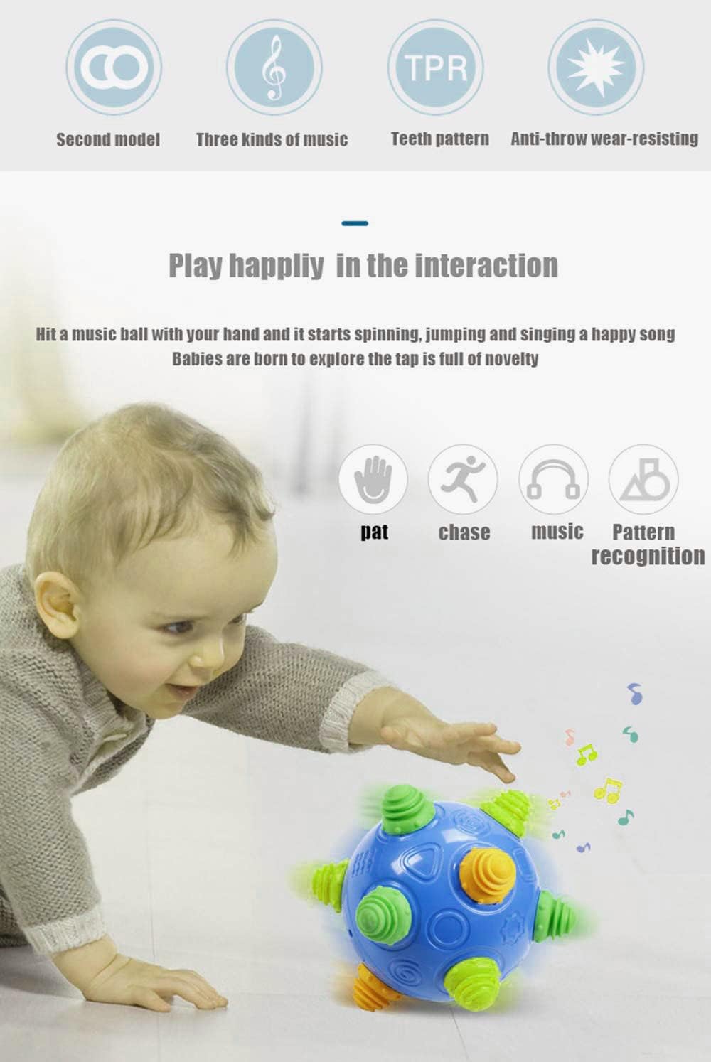 Toddler's Music Dancing Shake Ball - Move, Crawl, Bounce, Sensory Learning for Kids and Babies, Fun Gift for Both Boys and Girls