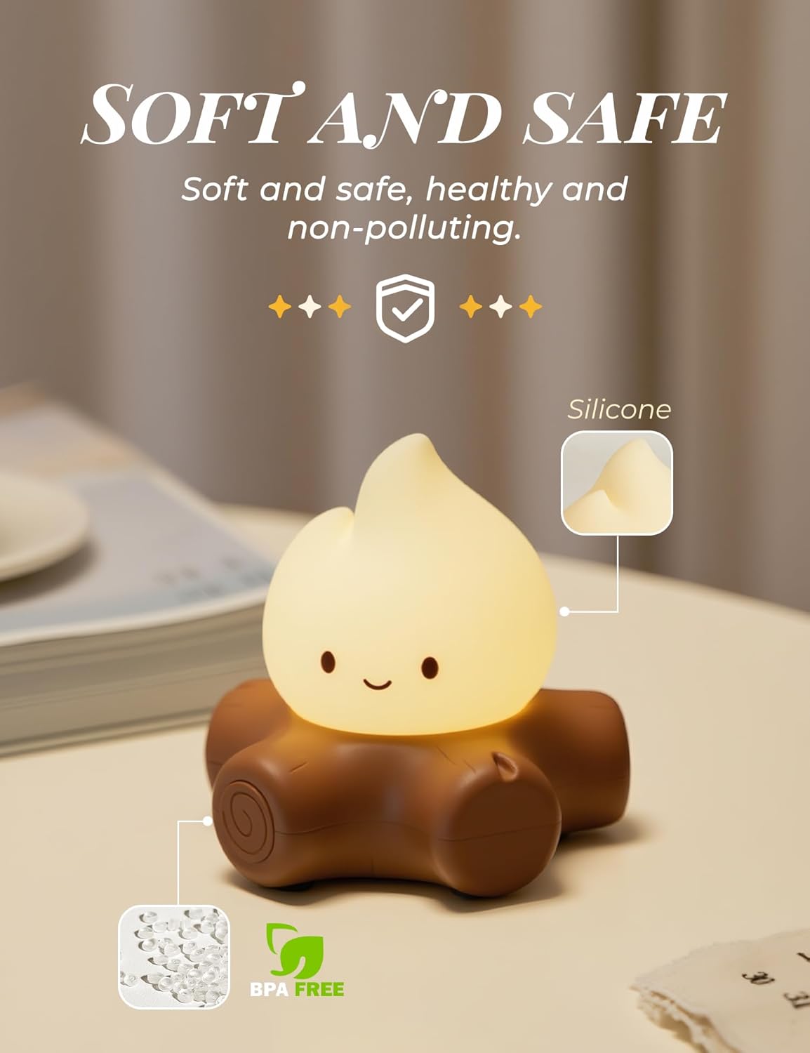 Fake Campfire Lamp, Ambient Lighting, Desk Accessories, Portable Rechargeable Night Light, Candlelight Mode Mood Lighting, Bedroom, Desktop, Camping Decor, Cute Gifts