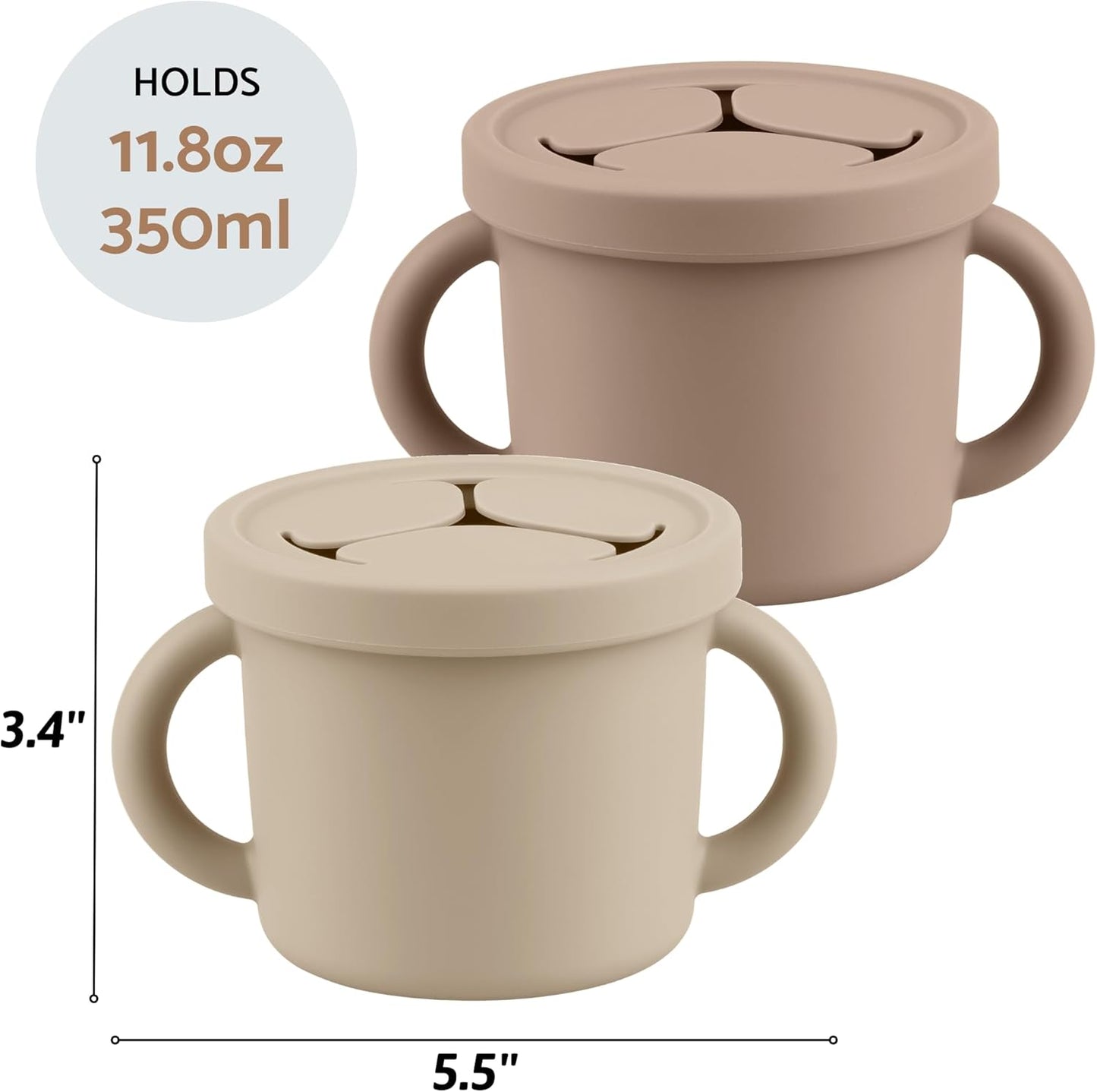 Snack Containers for Toddlers, Kids - 2 Pack Food Grade Silicone Snack Cups with Grip Handle