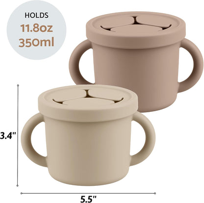 Snack Containers for Toddlers, Kids - 2 Pack Food Grade Silicone Snack Cups with Grip Handle