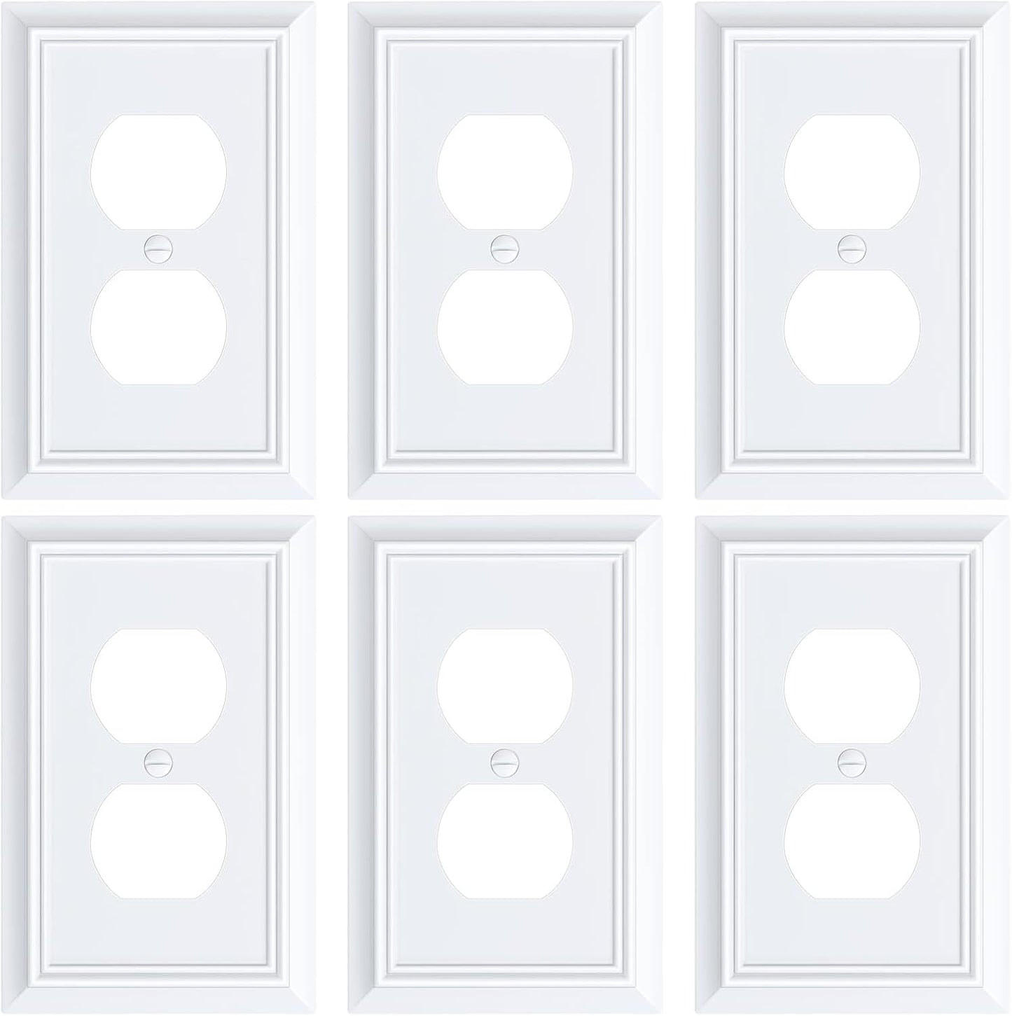 6-Pack Duplex Outlet Cover Plate, Decorative Pure White Switch Plates and Outlet Covers, Natural