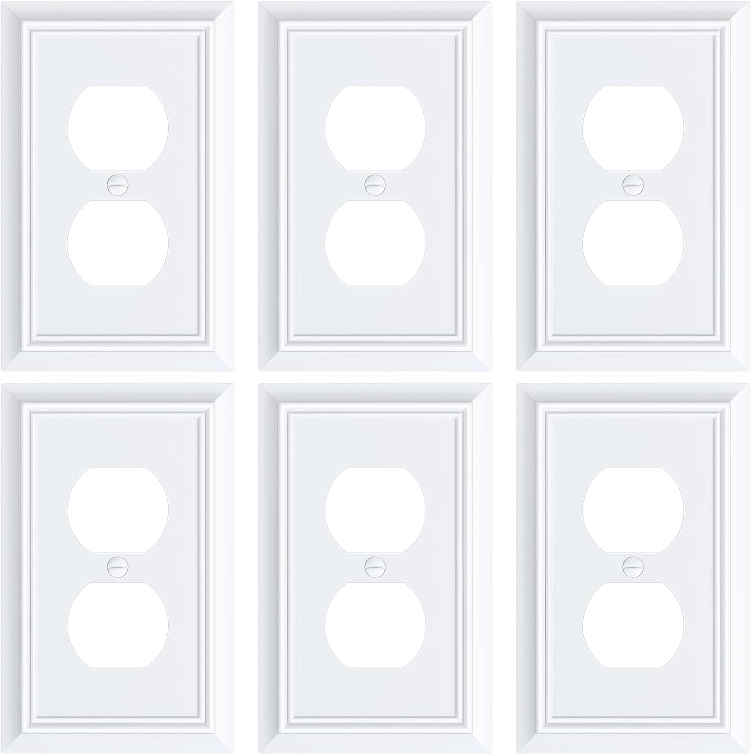 6-Pack Duplex Outlet Cover Plate, Decorative Pure White Switch Plates and Outlet Covers, Natural