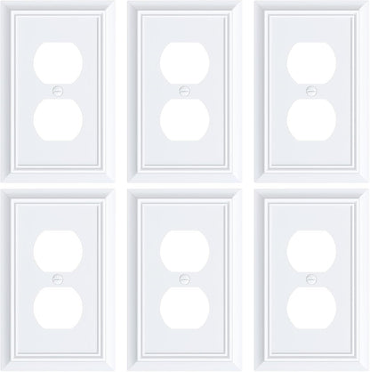 6-Pack Duplex Outlet Cover Plate, Decorative Pure White Switch Plates and Outlet Covers, Natural