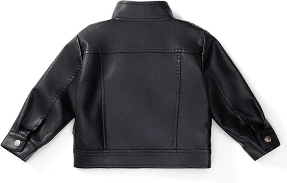 Baby Girl Autumn PU Faux Leather Jacket Kid Boy Motorcycle Oblique Zipper Coat