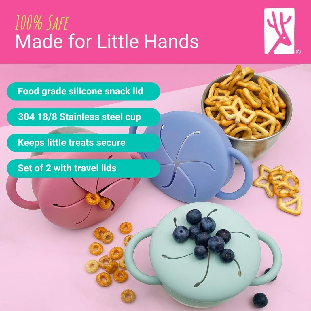 Elk and Friends Stainless Steel Snack Cups | Removable Silicone Food Catcher and Travel Lid |