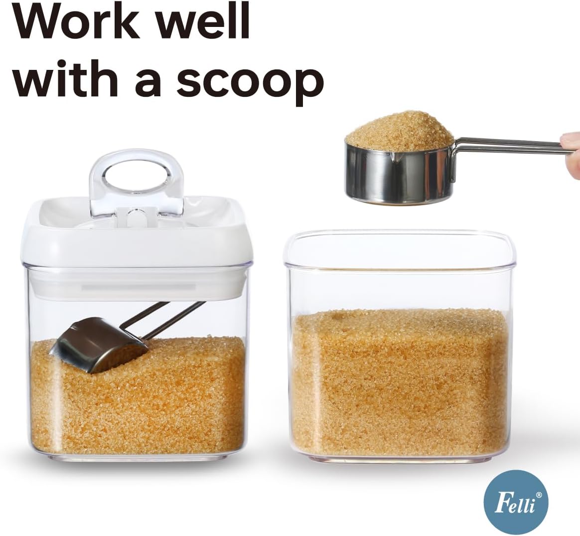Felli Flip Tite Food Storage Container 5" LARGE Size Airtight Lid Lock Top, Stackable Kitchen
