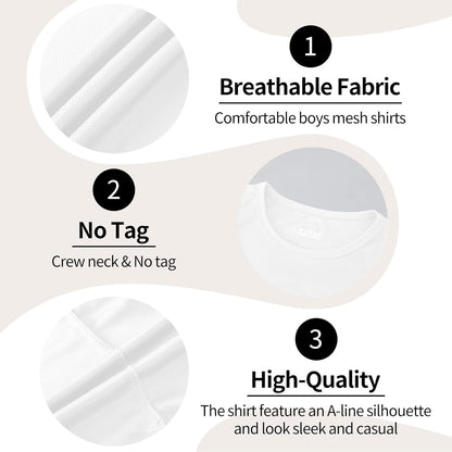 6-Pack Boys Athletic T-Shirts Quick Dry Short-Sleeve Tops Youth Moisture Wicking Running Sports T-Shirts（4-18 Years）