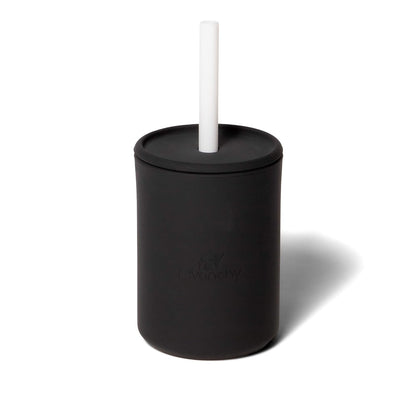 Avanchy Silicone Training Sippy Cup with Straw Lid – Tiny Cup for Babies 6+ Months to Toddlers 1 Year Old – 5 oz Infant Water Cup for Baby Led Weaning, Black
