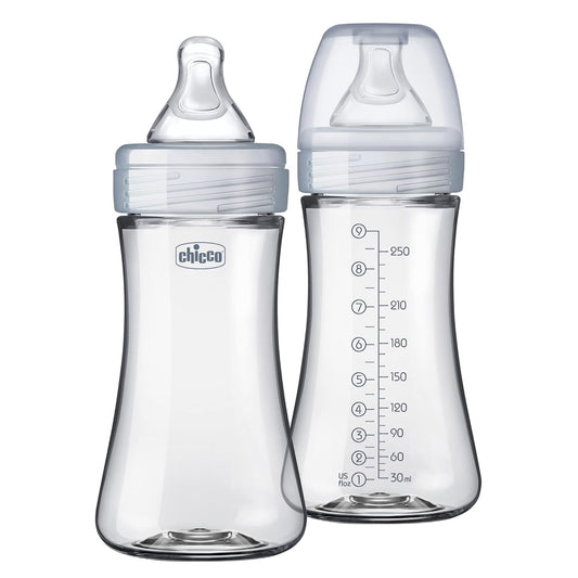 Chicco Duo 9oz. Hybrid Baby Bottle with Invinci-Glass Inside and Plastic Outside | Dishwasher
