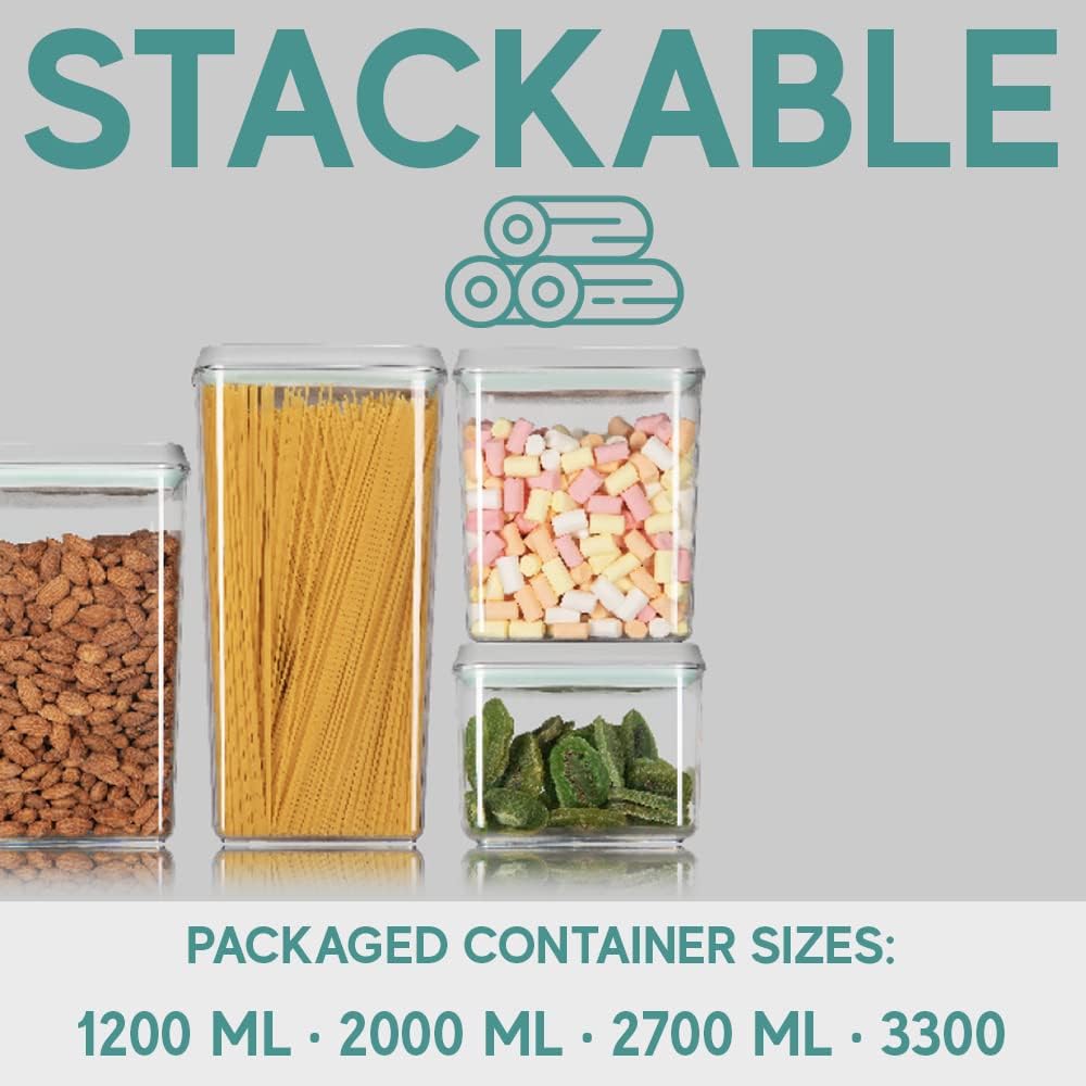 BopTop (4pc Set) Airtight Food Storage Container – Mechanical Silicone Seal Canister - BPA-Free